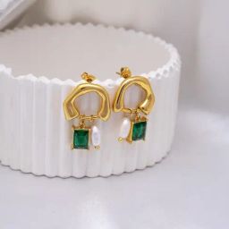 Perfectly Average Pearl And Emerald Drop Studs-27