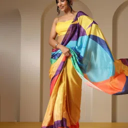 Swtantra Multicolor Printed Viscose Chinon Saree With Unstitched Self Blouse image 4