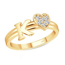 Vighnaharta Gold-Plated Initial K Cubic Zirconia Studded Finger Ring-12