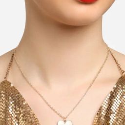 Zaveri Pearls off White & Blue Enamelled Evil Eye Heart Shape Contemporary Pendant & Chain-ZPFK16776-75
