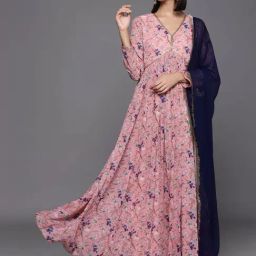 Varanga Peach Floral Print Anarkali Kurta With Dupatta-picture-18