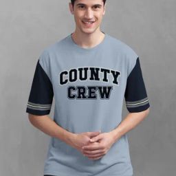 Bullmer Grey Cotton Oversized Fit Printed T-Shirt-image-92
