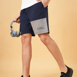 Ajile by Pantaloons Navy Regular Fit Colour Block Shorts image 4