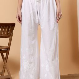 Poshak Chikan StudioWomen Chikankari Embroidered Cotton Palazzo-image-9