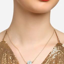 Zaveri Pearls Turquoise Blue & White Minimal Evil Eye Enamelled Pendant & Chain-ZPFK16778-80