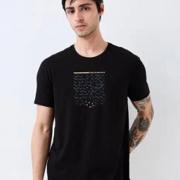 Spykar Black Cotton Slim Print T-Shirt-image-93