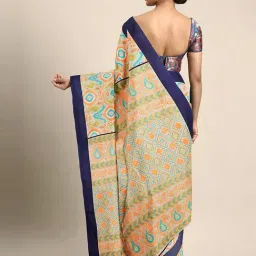 LADUSAA Beige Printed Saree With Unstitched Blouse image 2