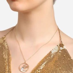 Zaveri Pearls Multicolor Enamelled Deer & Bird Contemporary Floral Pendant & Chain-ZPFK16783-6