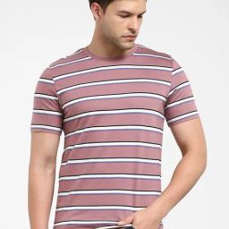 SELECTED HOMME Mauve Slim Fit Striped Crew T-Shirt-image-50
