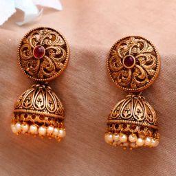 Karatcart Gold-Plated Round Jhumki Earrings-12