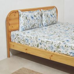 Westside Home Aqua Floral Print King Bed Flat Sheet and Pillowcase-image-107