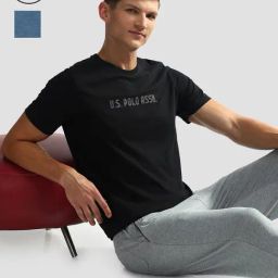 U.S. Polo Assn. Black & Blue Regular Fit Logo Print Lounge T-Shirt - Pack of 2-image-77