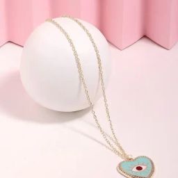 Zaveri Pearls Mint Green & Red Enamelled Evil Eye Heart Shape Contemporary Pendant & Chain-ZPFK16780-73