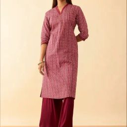Taneira Red Cotton Printed Straight Kurta-33