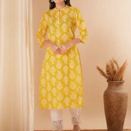 Fashor Yellow Pure Cotton Printed Kurta-picture-31