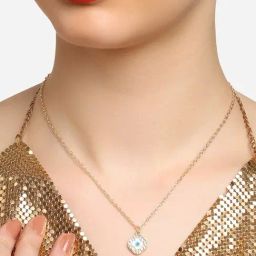 Zaveri Pearls Blue Enamelled Evil Eye Austrian Diamonds Pendant & Chain-ZPFK16785-68