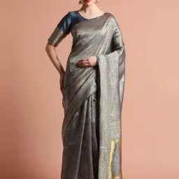 Jaipur Kurti Grey Woven Saree With Unstitched Blouse-picture-22