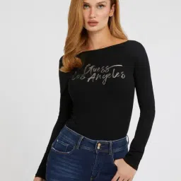 Guess Black Solid Full Sleeves Tops-picture-12