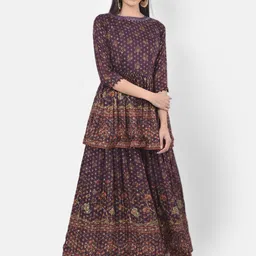 Neerus Burgundy & Gold-Toned Embellished Ready to Wear Lehenga & Blouse with Dupatta-12