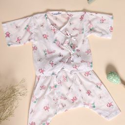 Safeera Unisex Kids Printed Pure Cotton Jhabla Set-image-11