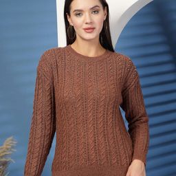 R.Code by The Roadster Life Co. Women Self Design Mocha Mouse Pullover Sweater-picture-11