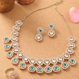 Zaveri Pearls Green Kundan & Dazzling Austrian Diamonds Necklace Earring & Ring Set-ZPFK16771-19