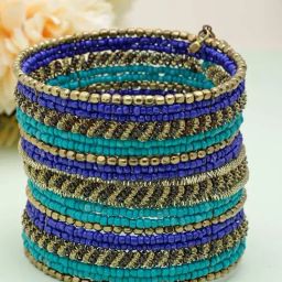Moedbuille Handcrafted Turquoise Blue Beads Studded Afghan Design Contemporary Bracelet-image-57