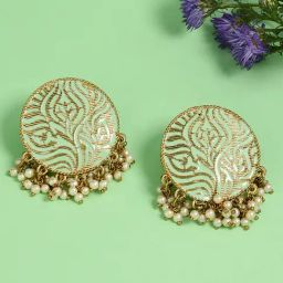 Fida Bridal Mint Gre Green and Pearl White Stud-image-32