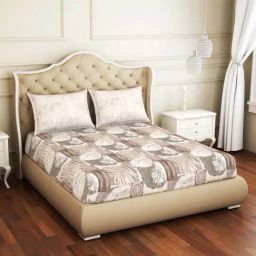 Spaces ATRIUM ECOM Brown & Grey Cotton 144 TC Double Bedsheet with 2 Pillow Covers-39