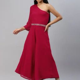 Poshak Hub Pink One-Shoulder Jumpsuit-image-68