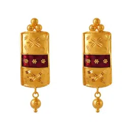 P.C. Chandra Jewellers 22k Gold Meenakari Style Rectangle Shape A Spherical Detail Drop Earrings-image-5