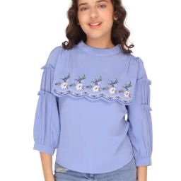 Cutecumber Kids Blue Embroidered Top-image-98