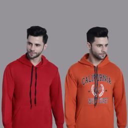 Vimal Jonney Red & Orange Regular Fit Printed Hooded Sweatshirt - Pack of 2-picture-10