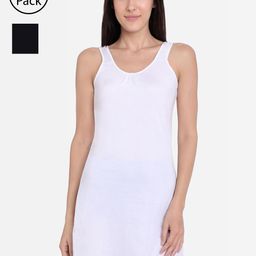 Red Rose Women Pack of 2 White & Black Solid Kurti Slip Camisoles-14