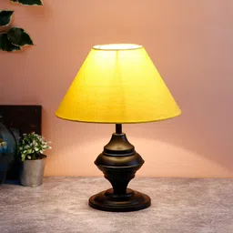 Devansh Yellow & Black Solid Traditional Bedside Table Lamp with Shade-34