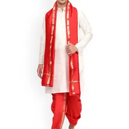 RAMESHWARAM FABRICS Men Solid Kurta with Dhoti Pant & Dupatta image 4
