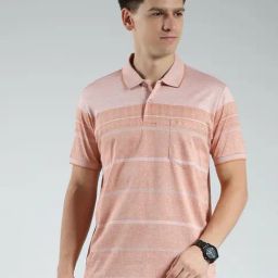 Luxuria Orange Cotton Regular Fit Striped T-Shirt-image-61