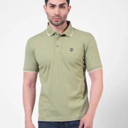 Numero Uno Sage Green Cotton Regular Fit Polo T-Shirt-image-22