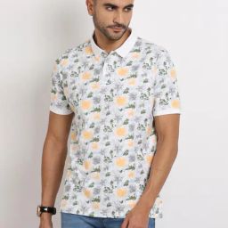 Turtle Grey Slim Fit Printed Polo T-Shirt-image-6