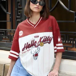 The Souled Store White Hello Kitty Varsity Women Oversized T-Shirts-picture-18