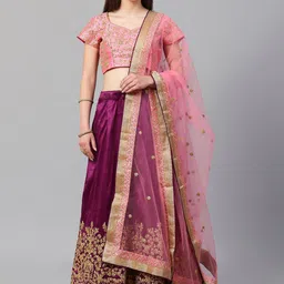 FABPIXEL Embroidered Thread Work Semi-Stitched Lehenga & Unstitched Blouse With Dupatta-picture-0