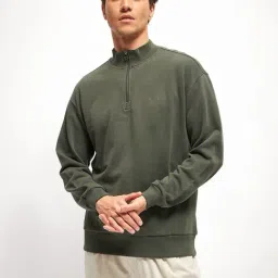The Bear House Olive Cotton Regular Fit Texture Sweatshirt-image-17