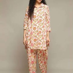 Biba Beige Straight Fit Printed Night Suit-image-82