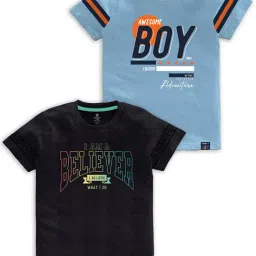 Codez Kids Black & Sky Blue Printed T-Shirt (Pack Of 2)-image-41