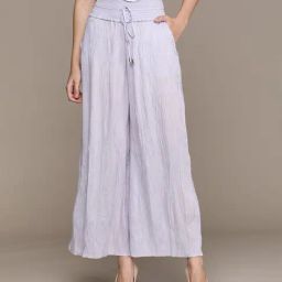 Label Ritu Kumar Lavender Cotton Blend Solid Wide Leg Pant-image-49