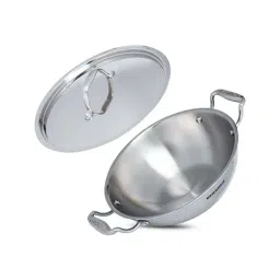 Bergner Argent Silver Triply Stainless Steel 34 cm Induction Bottom Deep Kadai With Lid (9100ml)-image-99