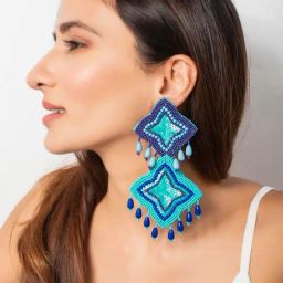 Fida Turquoise Blue Seed Beaded Trendy Blue Dangler-1