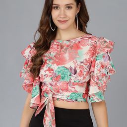 ZNX Clothing Floral Print Ruffles Styled Back Crop Top-image-7