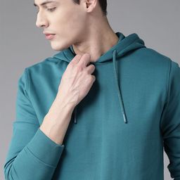 Roadster Men Teal Blue Solid Hooded Sweatshirt-image-18