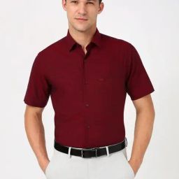 Peter England Maroon Cotton Regular Fit Texture Shirt-image-79